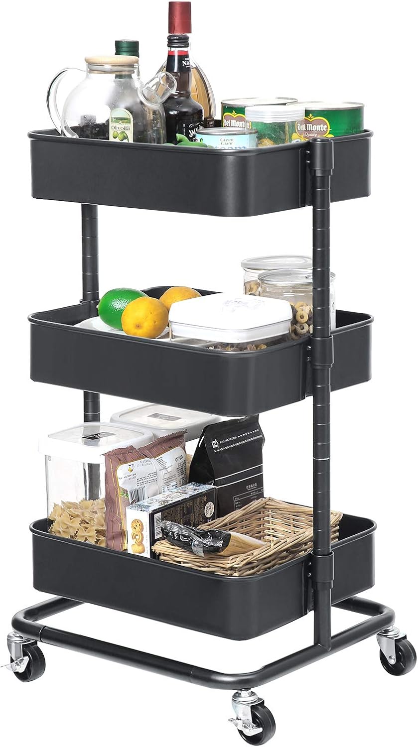 SONGMICS - Chariot 3 niveaux - hauteur réglable, freins, montage facile - BSC60GS