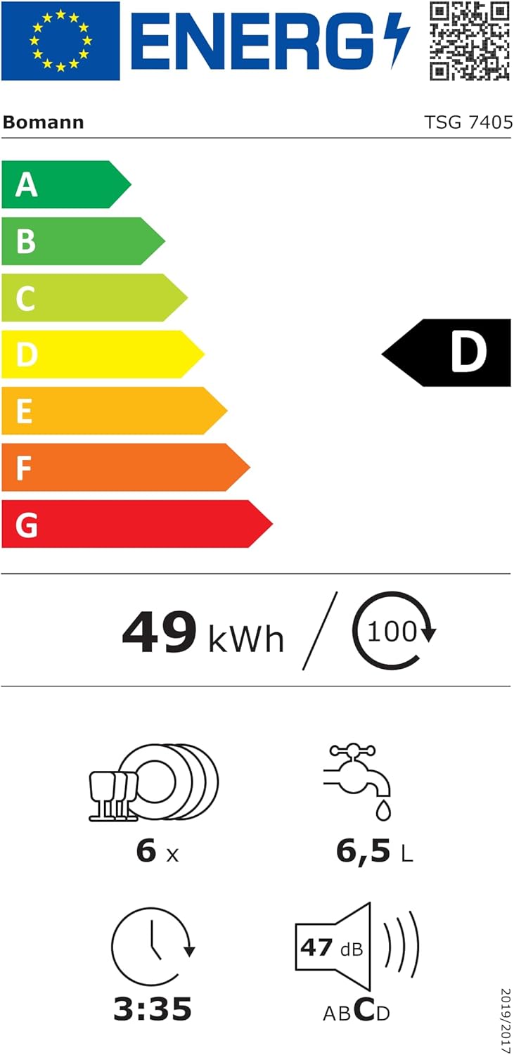 Bomann - lave-vaisselle compact - design élégant, 6 réglages, 47dB, TSG7405
