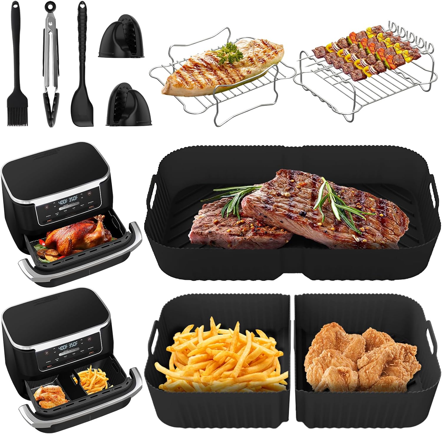 Accessoires air fryer silicone - 10.4L, 14 pièces, pour Ninja Foodi - AF500EU