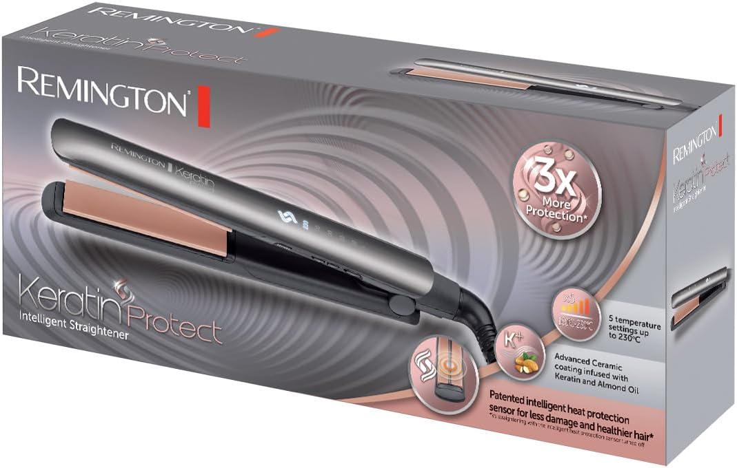 Remington - Lisseur Keratin Protect - céramique, capteur intelligent, écran LCD, soin kératine & huile d'amande - S8598