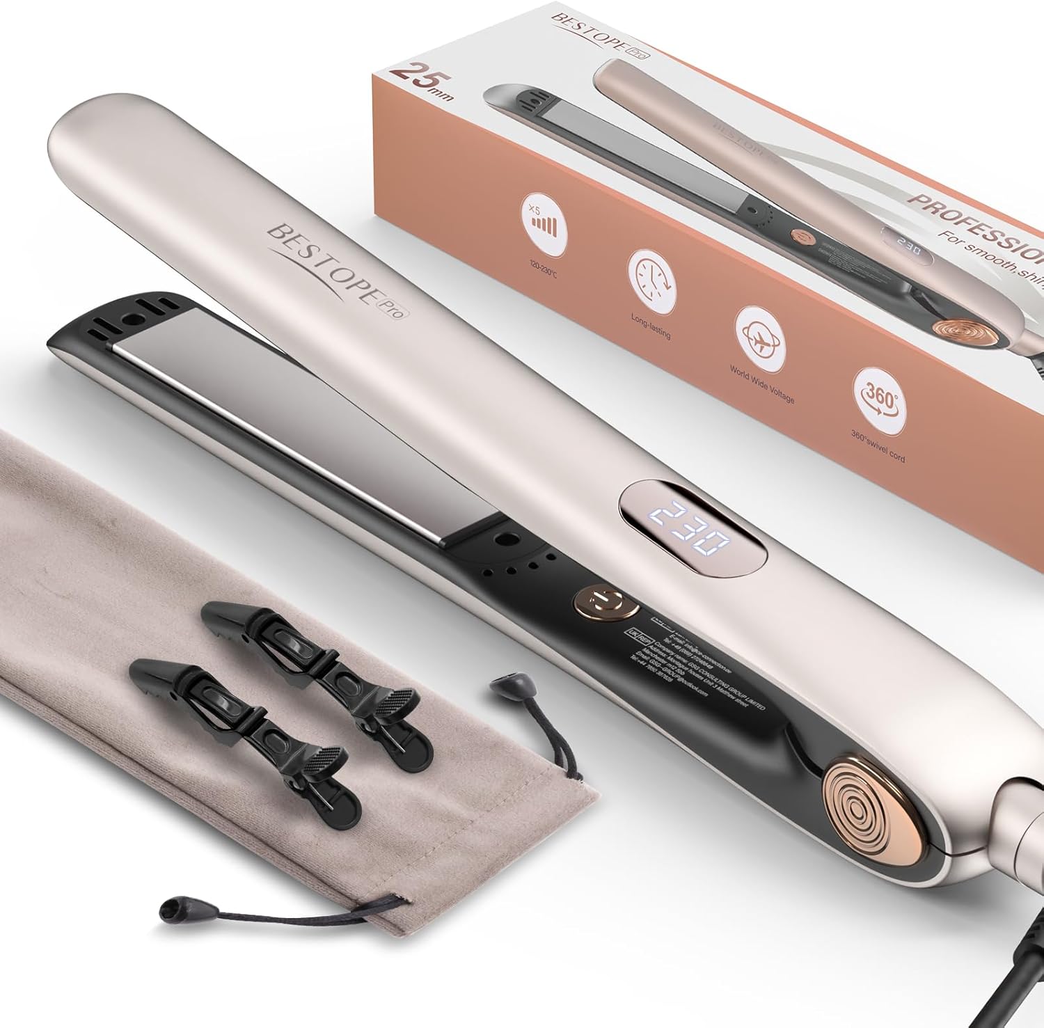 Fer à lisser - réglable, céramique, chauffage rapide, or foncé