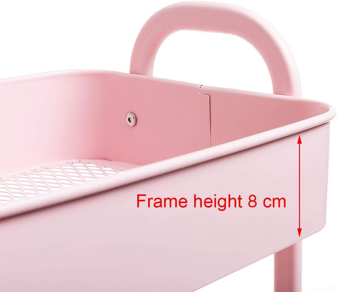 DOEWORKS - chariot 3 niveaux métal, roulettes, rose, rangement compact