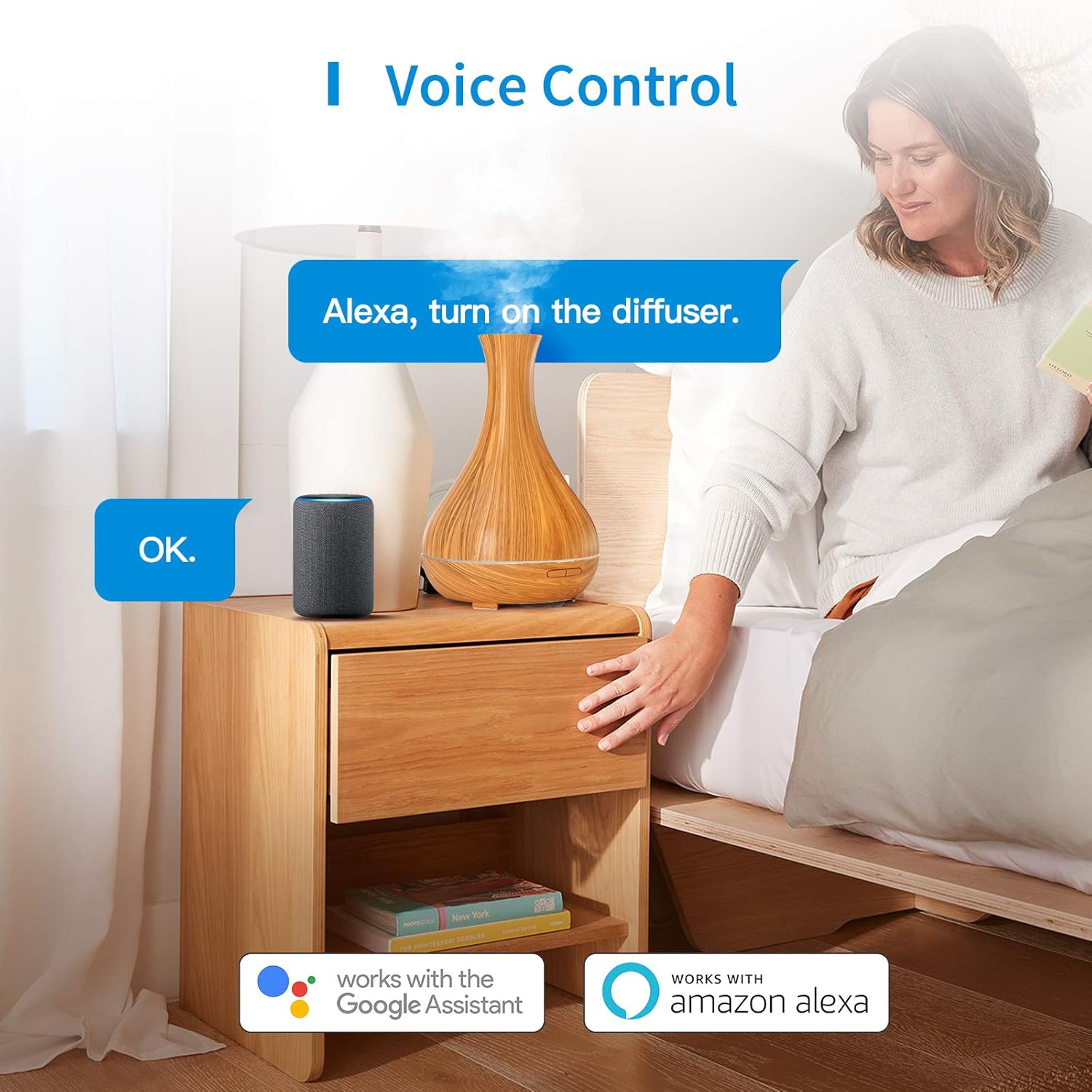 Diffuseur d'huiles essentielles WiFi - lumière LED RGB - contrôle vocal et à distance