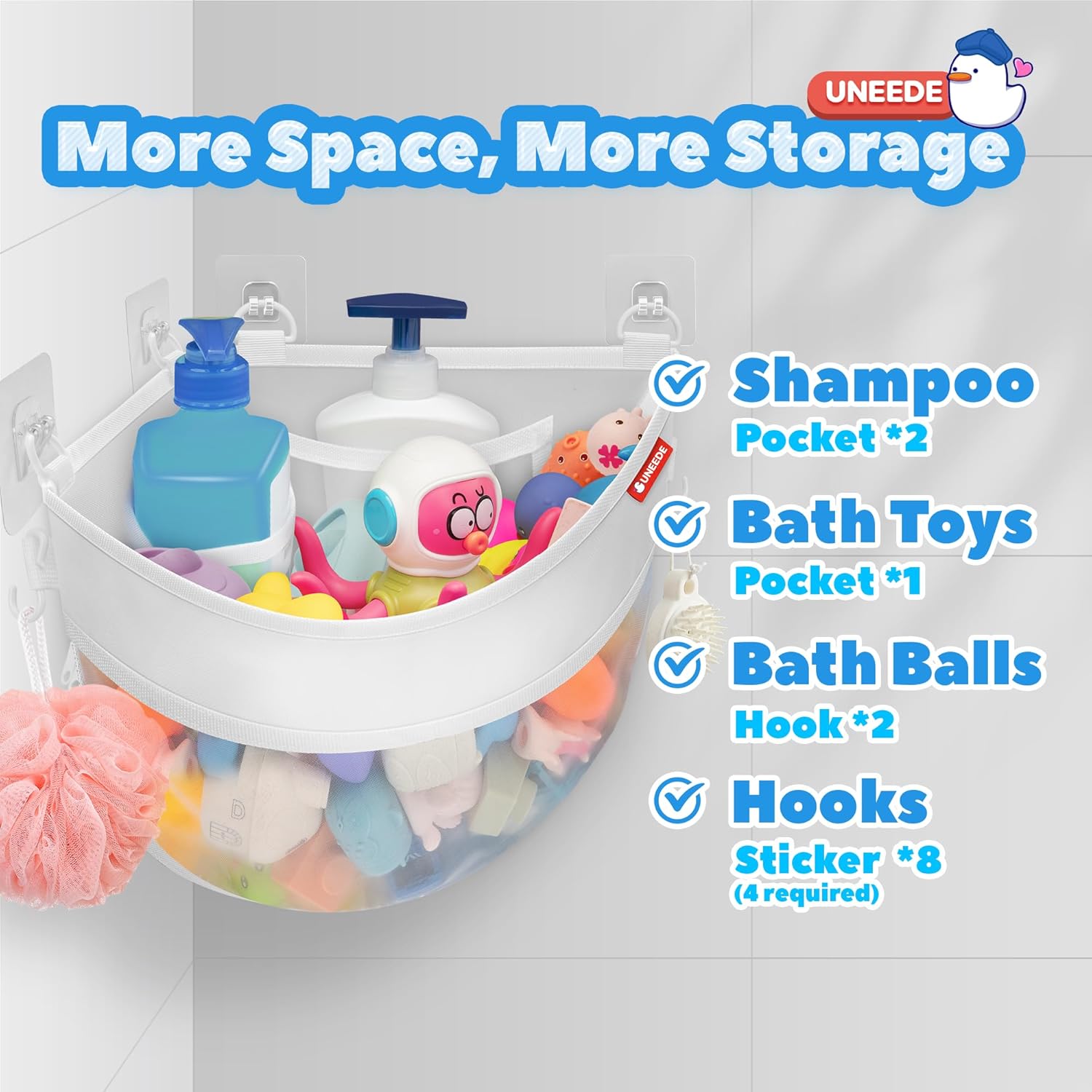 UNEEDE - support d’angle bain enfants - maille, séchage rapide