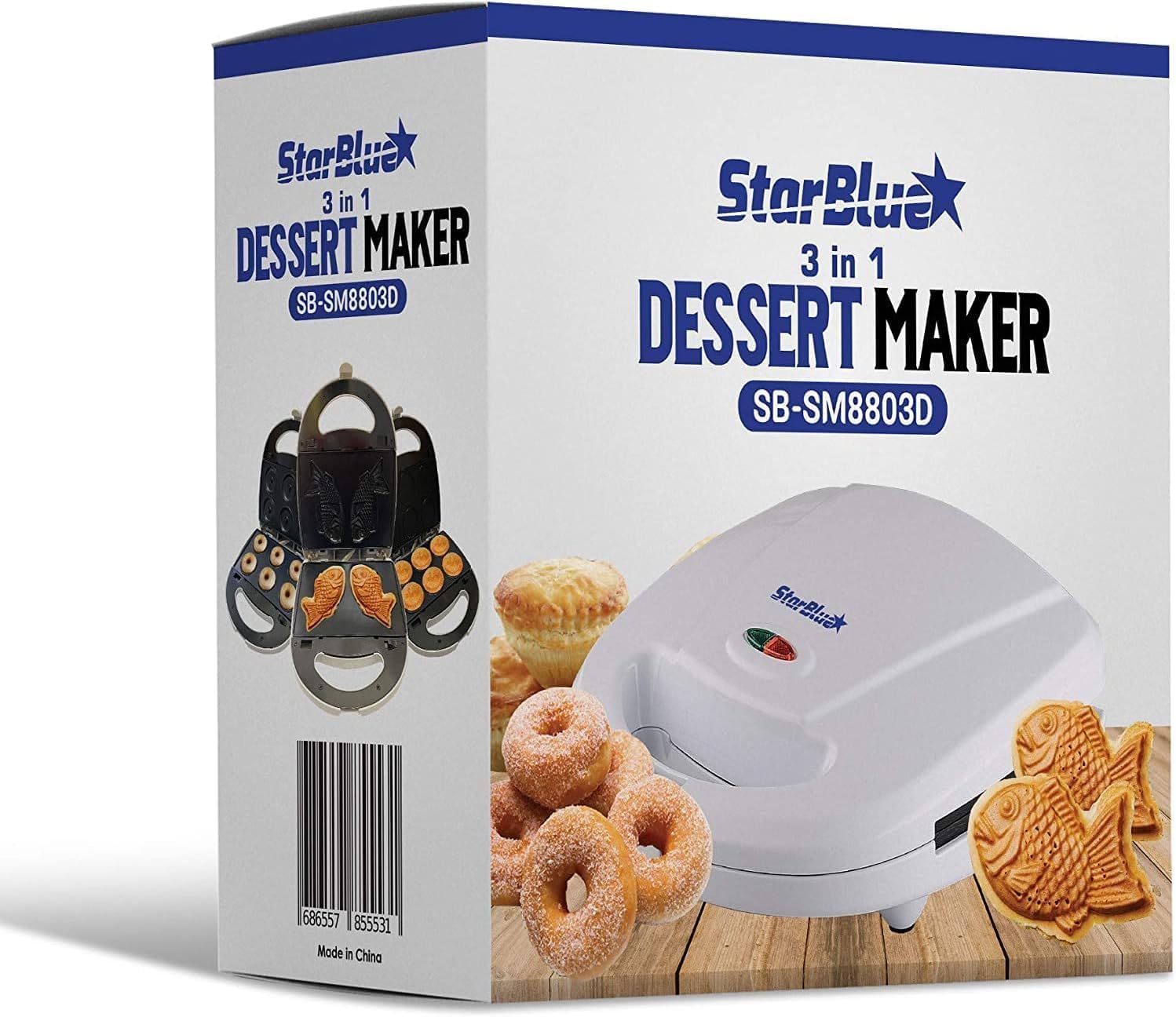 StarBlue - appareil 3 en 1 avec plaques amovibles, 700-800W, blanc