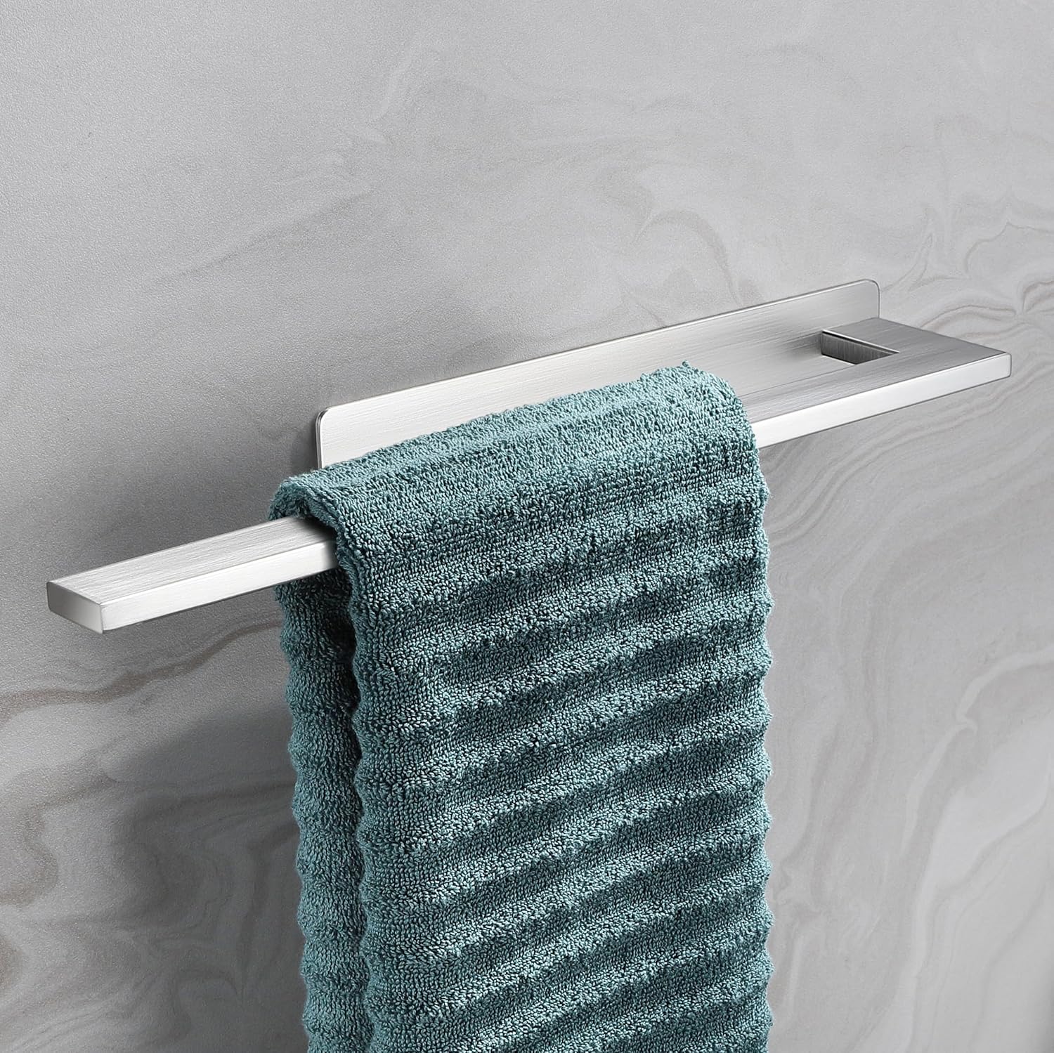 Porte-serviettes mural 304 inox, bras unique, adhésif, 34 cm, salle de bain, argent