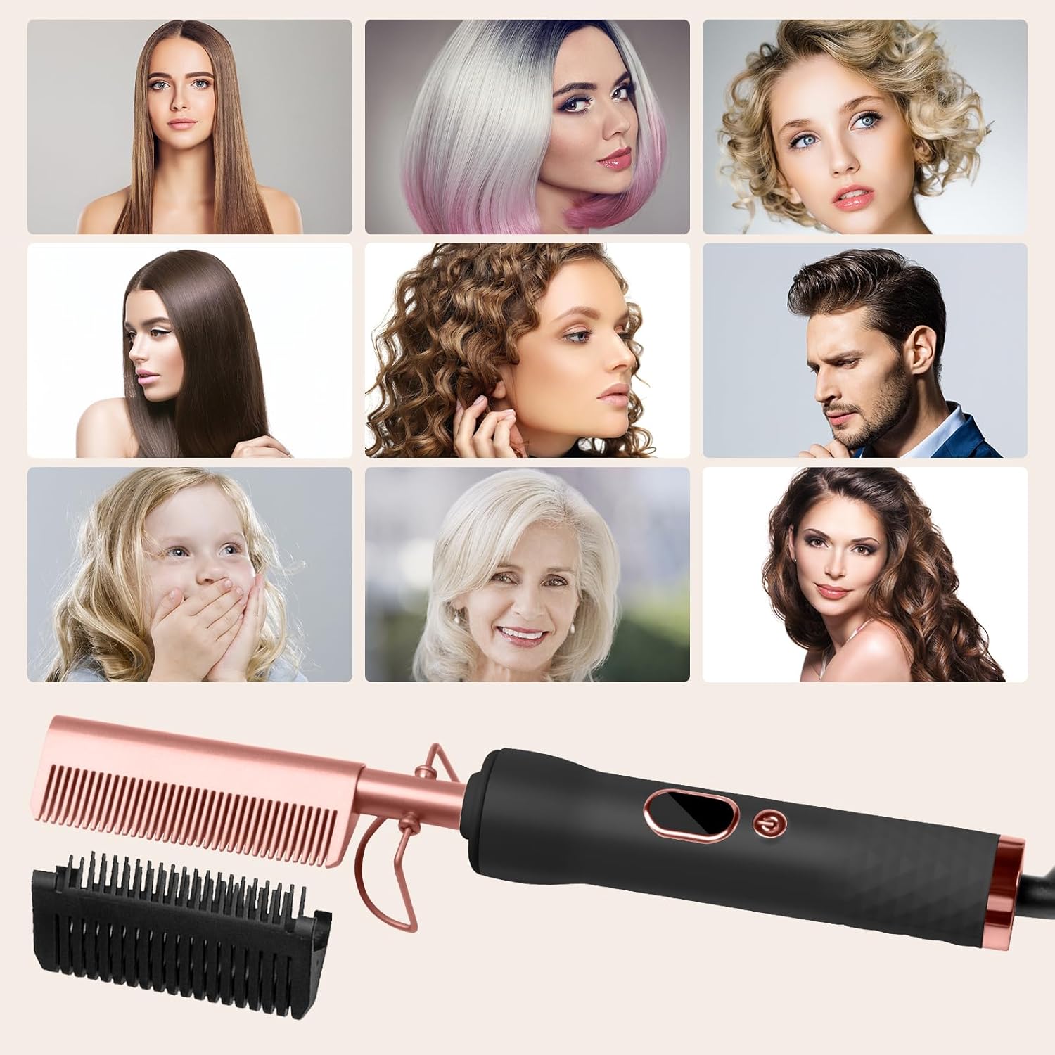 UKLISS - Peigne lissant 3 en 1 - LCD, 120-230°C, barbe et cheveux