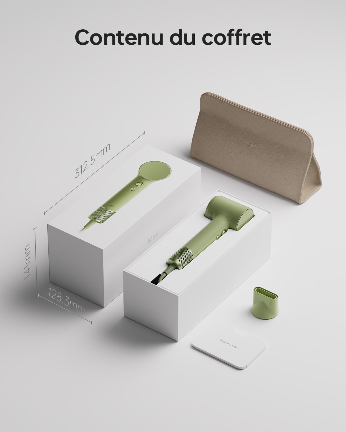 Laifen - Mini sèche-cheveux - 299g - ions négatifs, moteur brushless, séchage rapide, mode enfant, buse magnétique, 200M