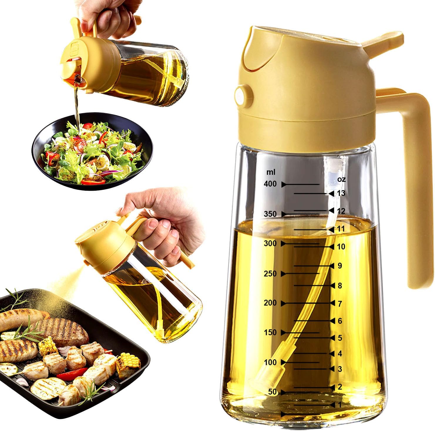 TrendPlain - spray huile cuisine 470ml - vaporisateur 2-en-1, accessoire jaune