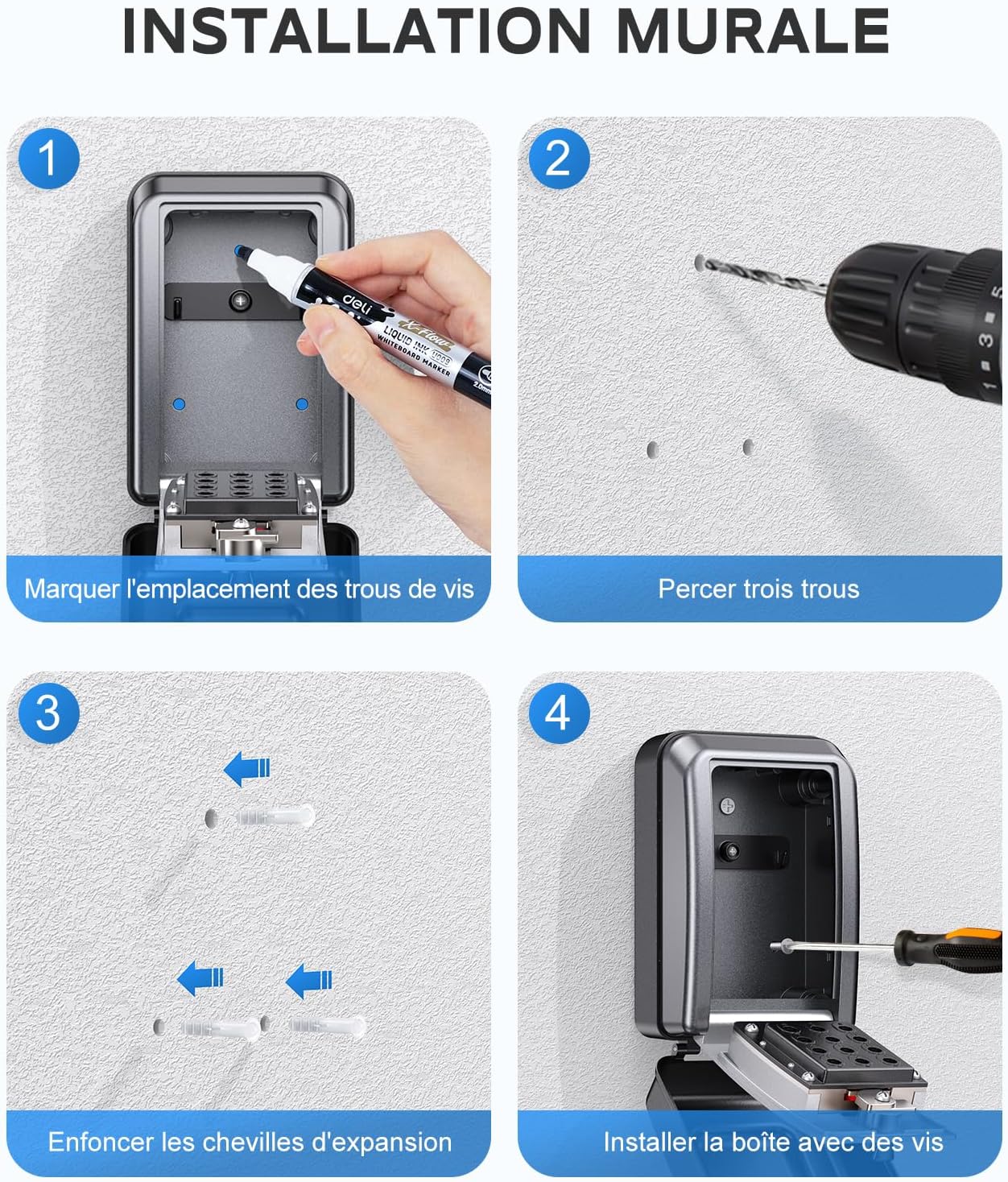 Mohard - Boite à Clefs Murale - grande capacité, code 12 chiffres, sécurisée, résistante intempéries