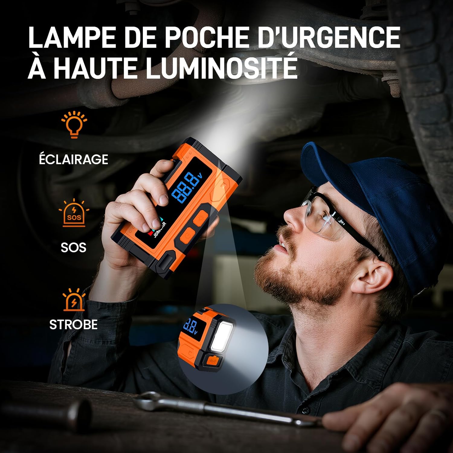 JDMCAR - Booster batterie série 8000A - 14.8V - 9L essence/8.5L diesel, pinces intelligentes, LED, protections multiples