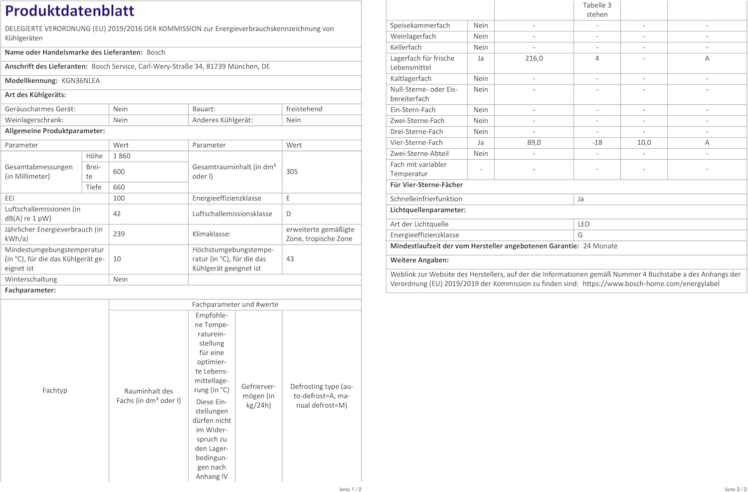 Bosch - combiné Série 2 - 305L, 60x186cm, inox argent - KGN36NLEA