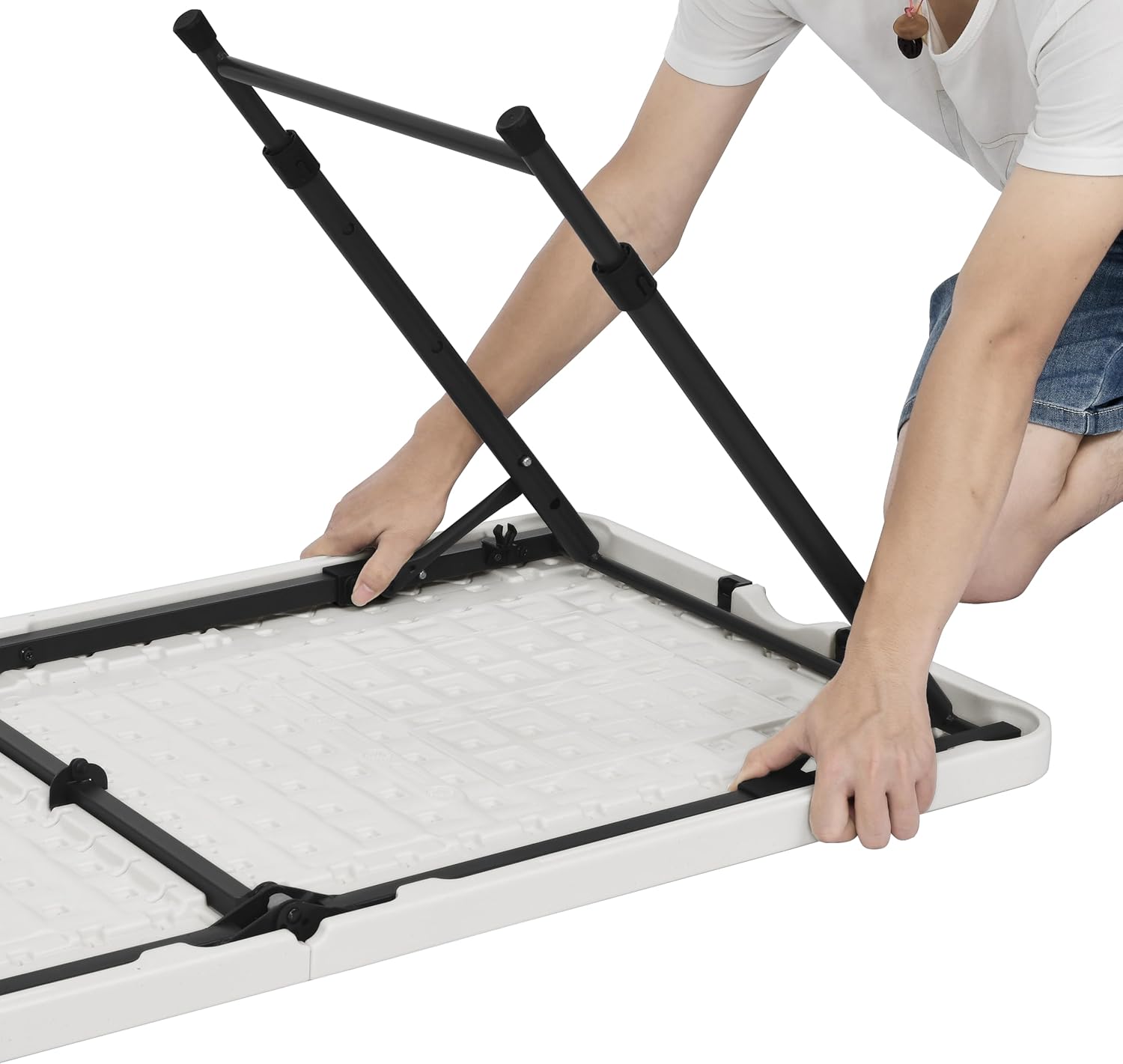 Amazon Basics - Table pliante rectangulaire - 121x61x86 cm - 4 hauteurs réglables, poignée, légère