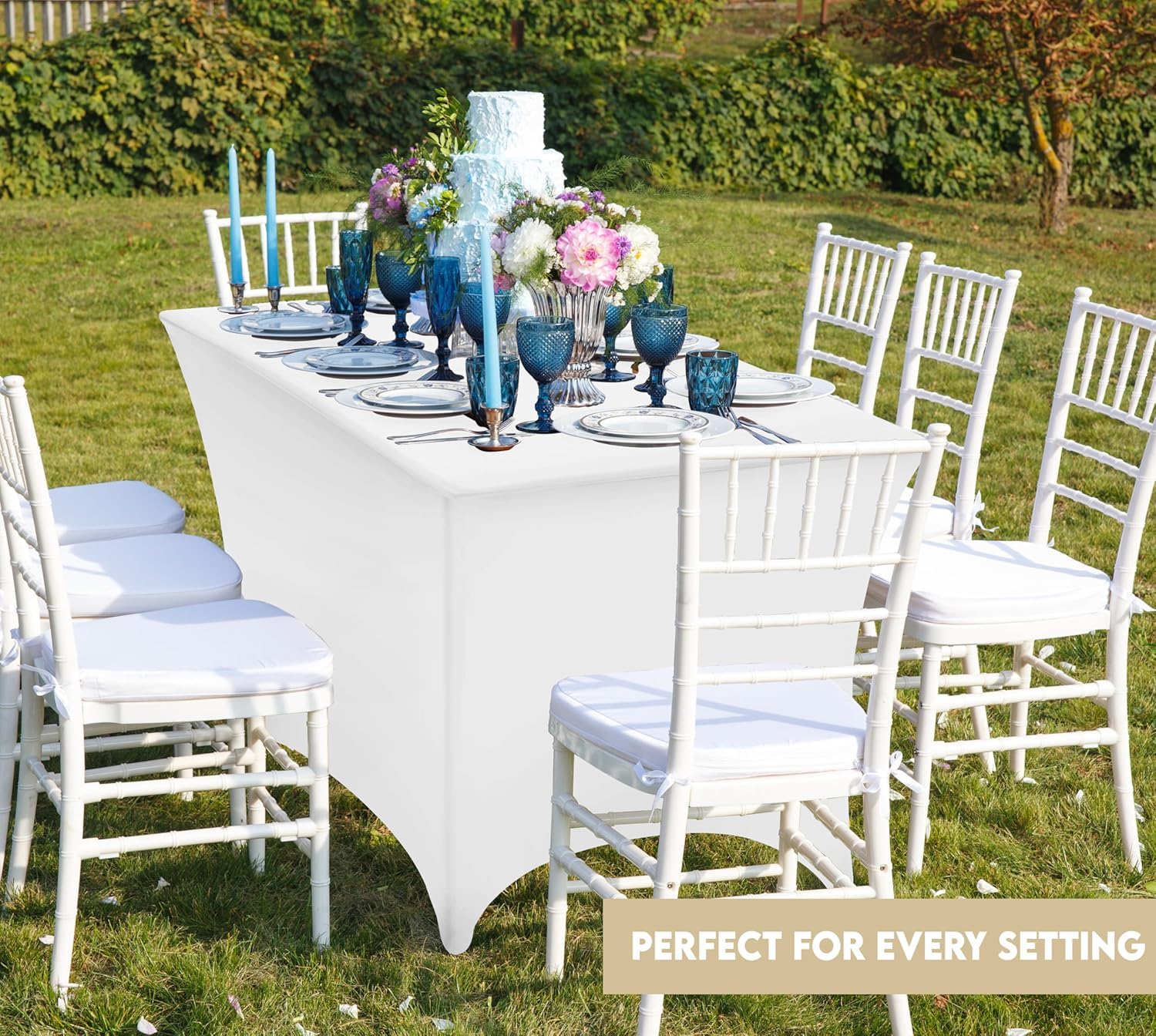 Utopia Kitchen - nappe extensible - 244 cm - polyester spandex lavable, lot de 2, Blanc