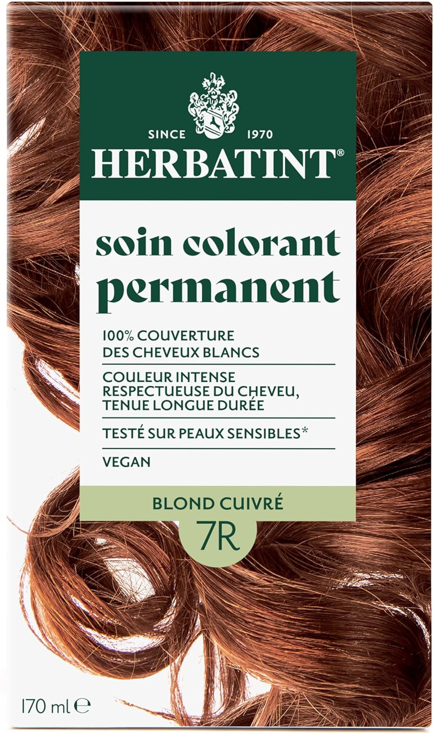 Herbatint - coloration 7R Blond Cuivré - 170ml - sans ammoniaque, 100% couvrant, testé peaux sensibles