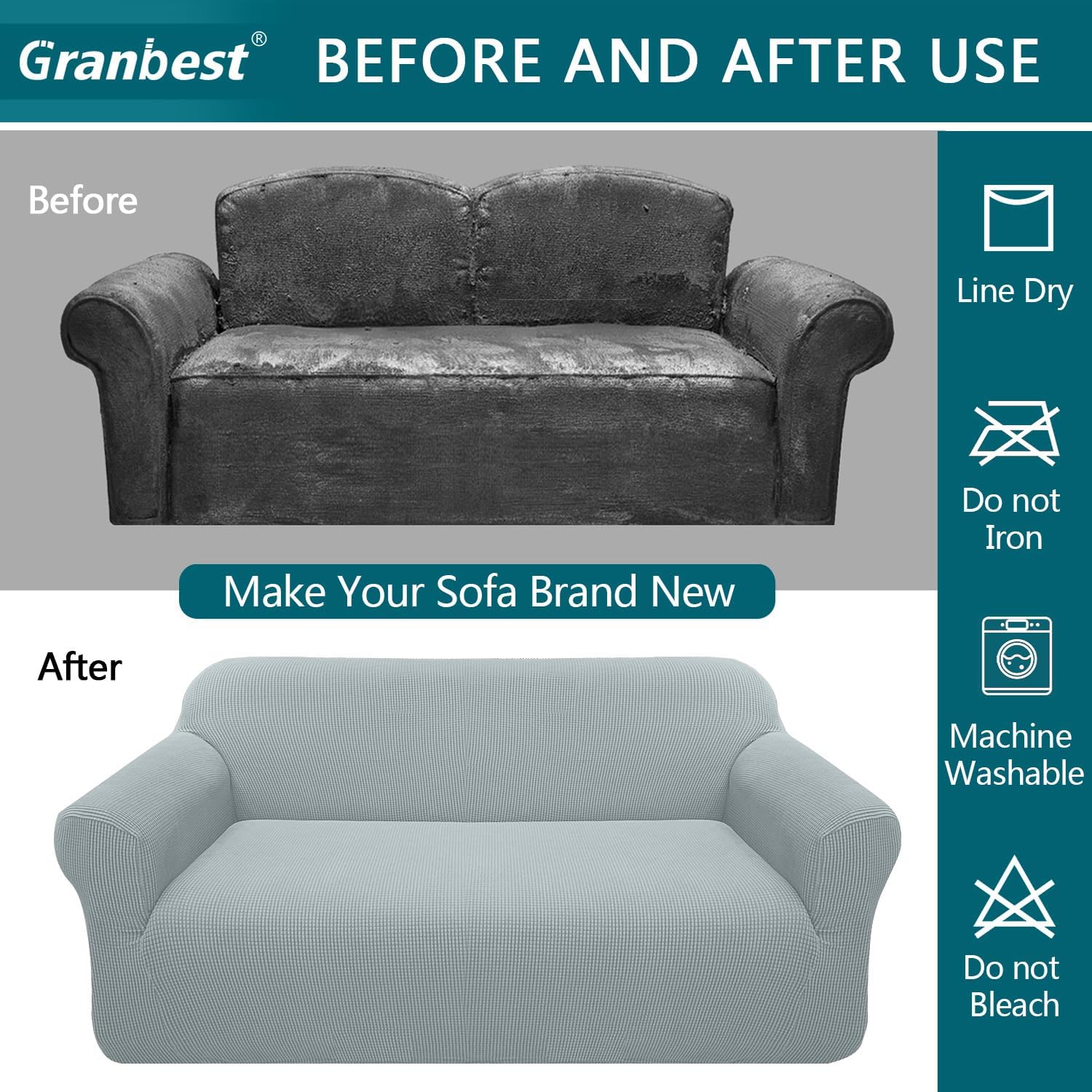 Housse de canapé - jacquard extensible 3 places - gris - protection animaux