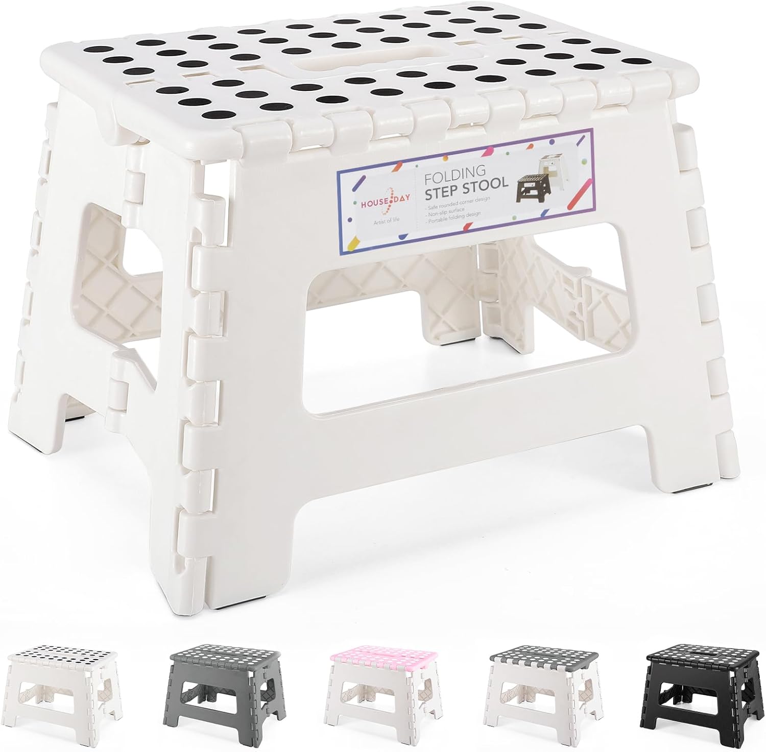 HOUSE DAY - Tabouret pliable enfant 22cm - marche pied plastique blanc