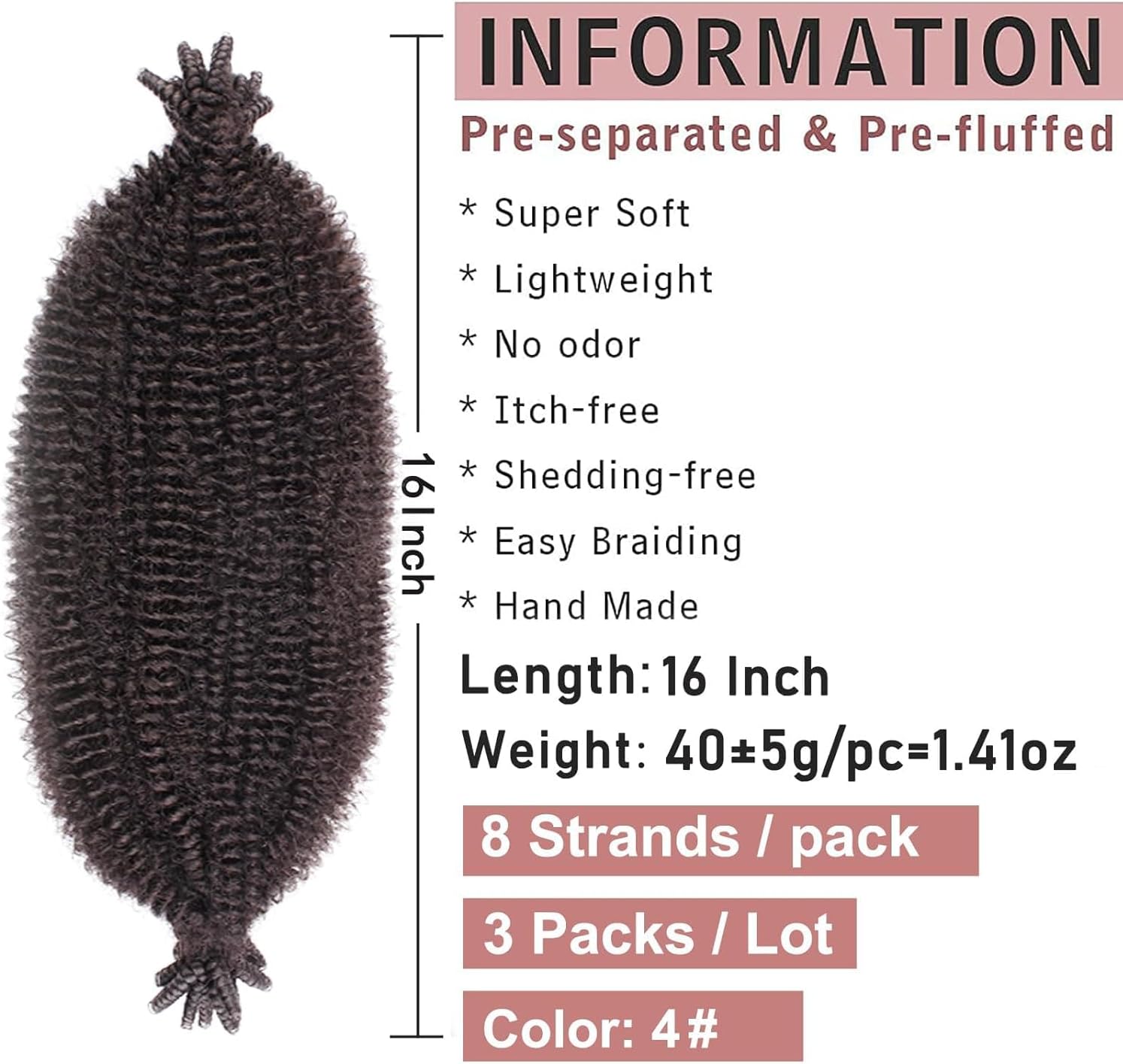 Xtrend - Cheveux Afro Marley 16 pouces - doux, étirement naturel, lot de 3