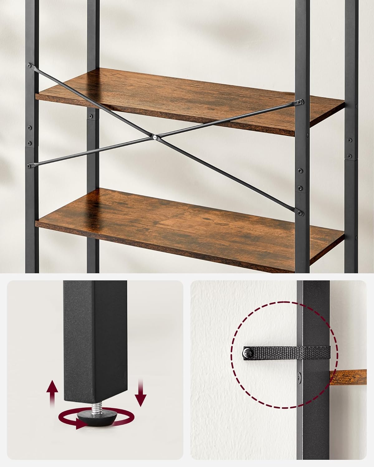 VASAGLE - étagère industrielle 6 niveaux 30x80x186cm, marron/noir, LLS082B01