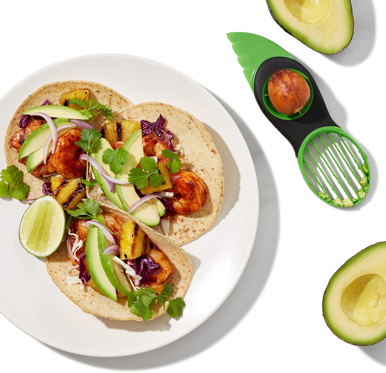 OXO - Good Grips 3 en 1 - Coupe avocat, lame dénoyauter, trancheuse