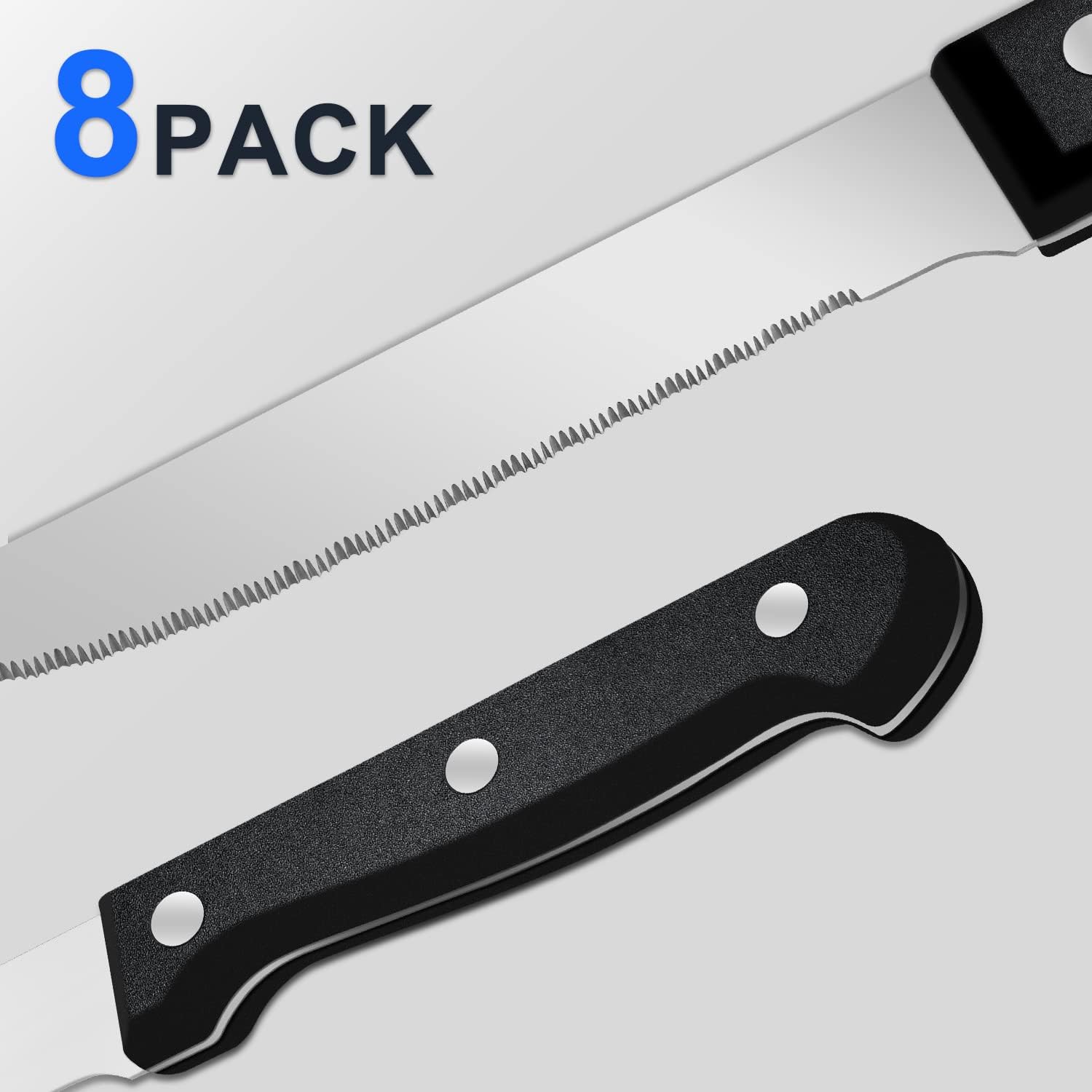 Couteaux à steak - lot de 8, acier inoxydable, dentelés, lavables