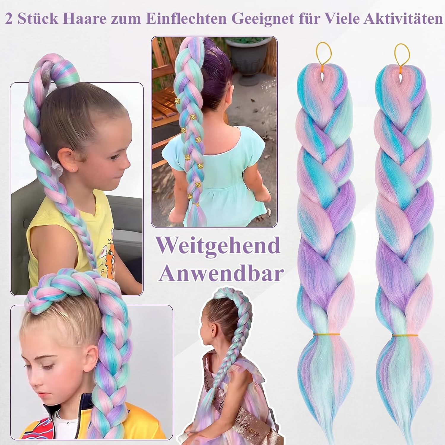 Perruque enfant cosplay Halloween femme, 2 pièces, cheveux synthétiques