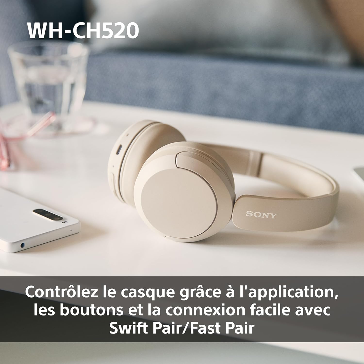 Sony - WH-CH520 - casque Bluetooth, micro, autonomie 50h, rose WH-CH520
