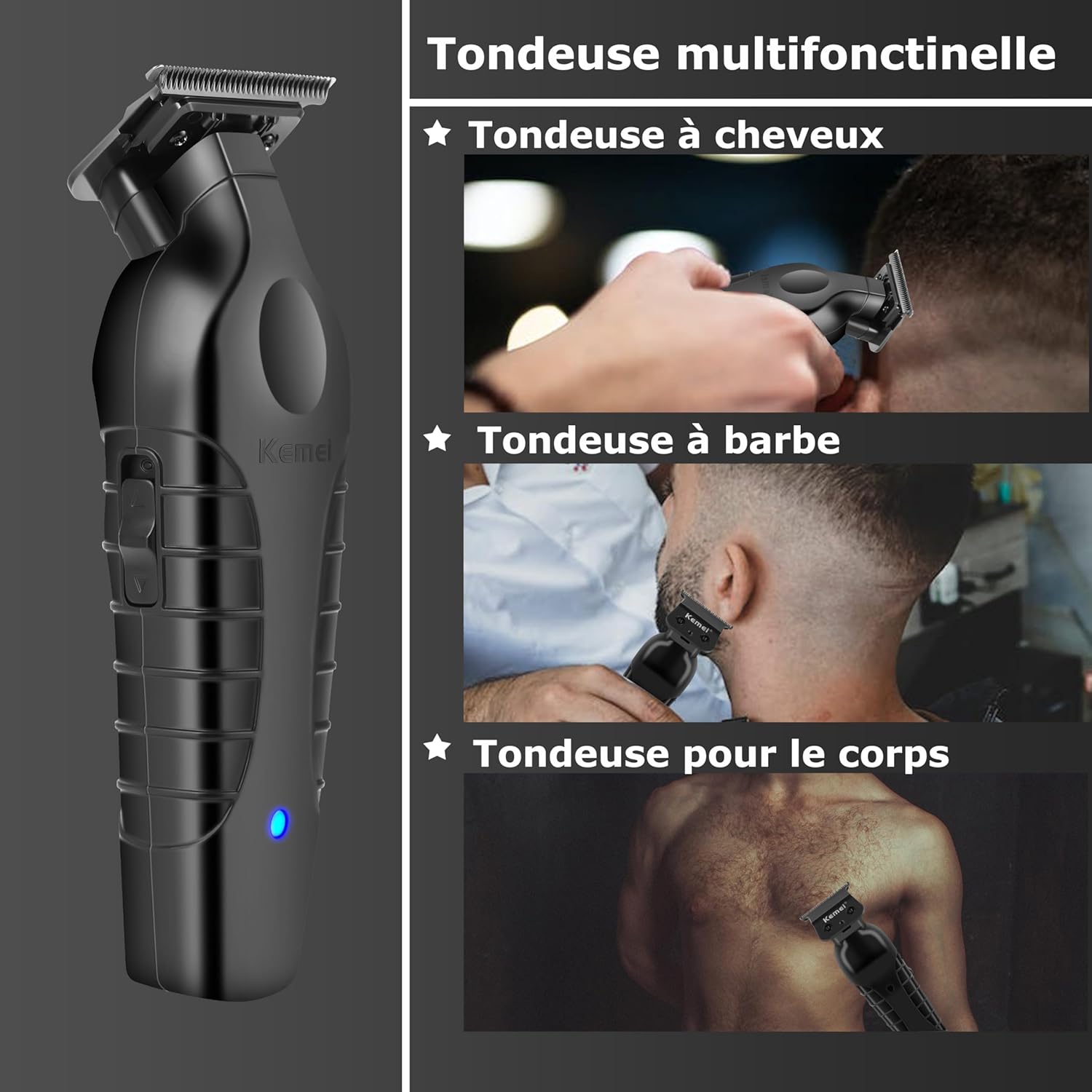 Kemei - Tondeuse professionnelle série 2299 - Sans fil, lame en T, rechargeable - 2299