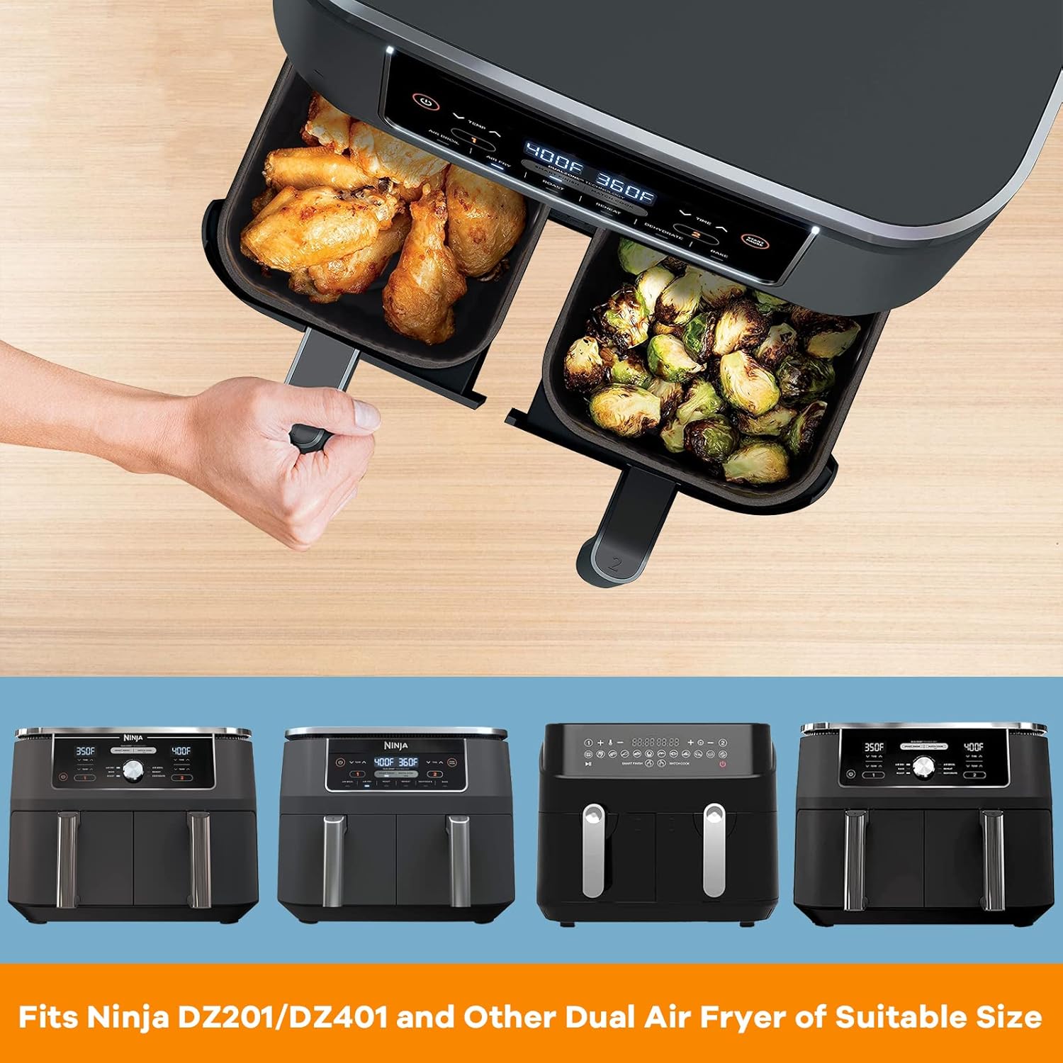 Accessoire air fryer silicone - 2 moules - 9.5L - compatible Ninja AF400EU AF300EU SL400EU