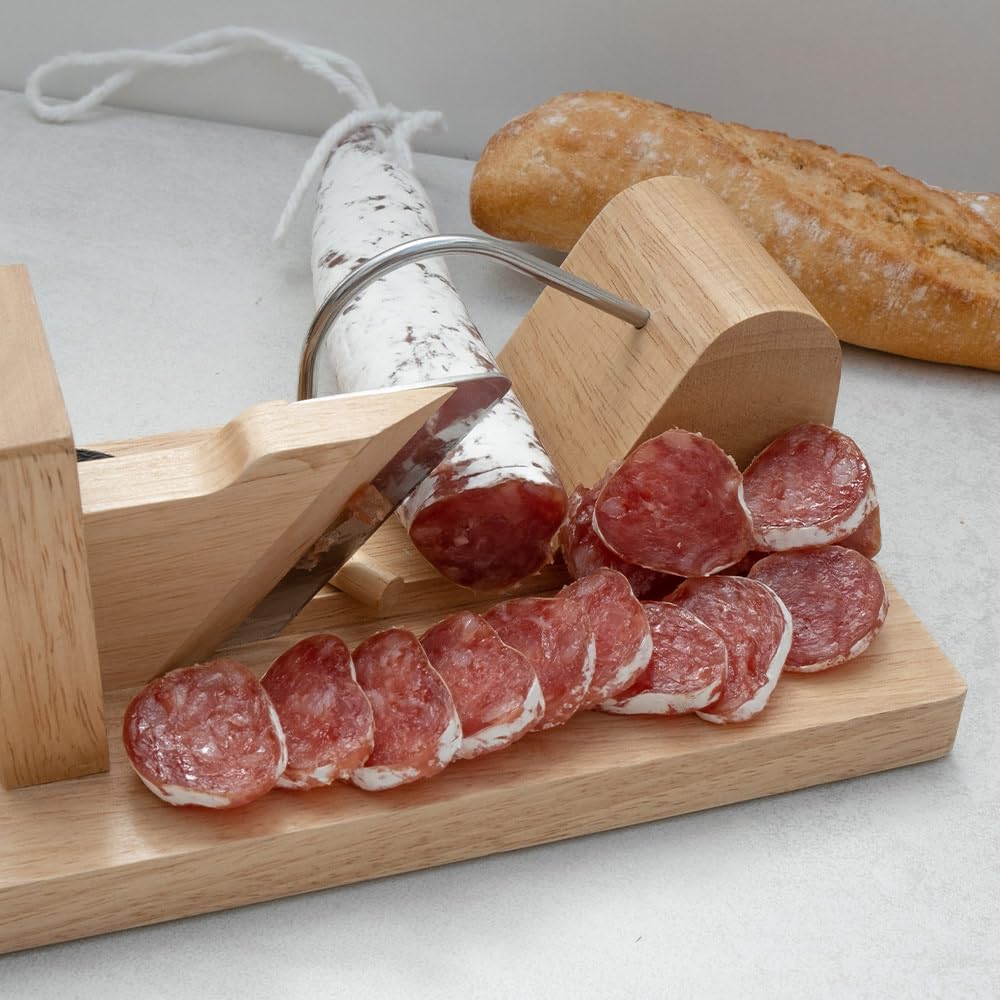 CÉCOA - trancheuse à saucisson Bois de Hêtre 28x16x12cm - lame inox, découpe précise