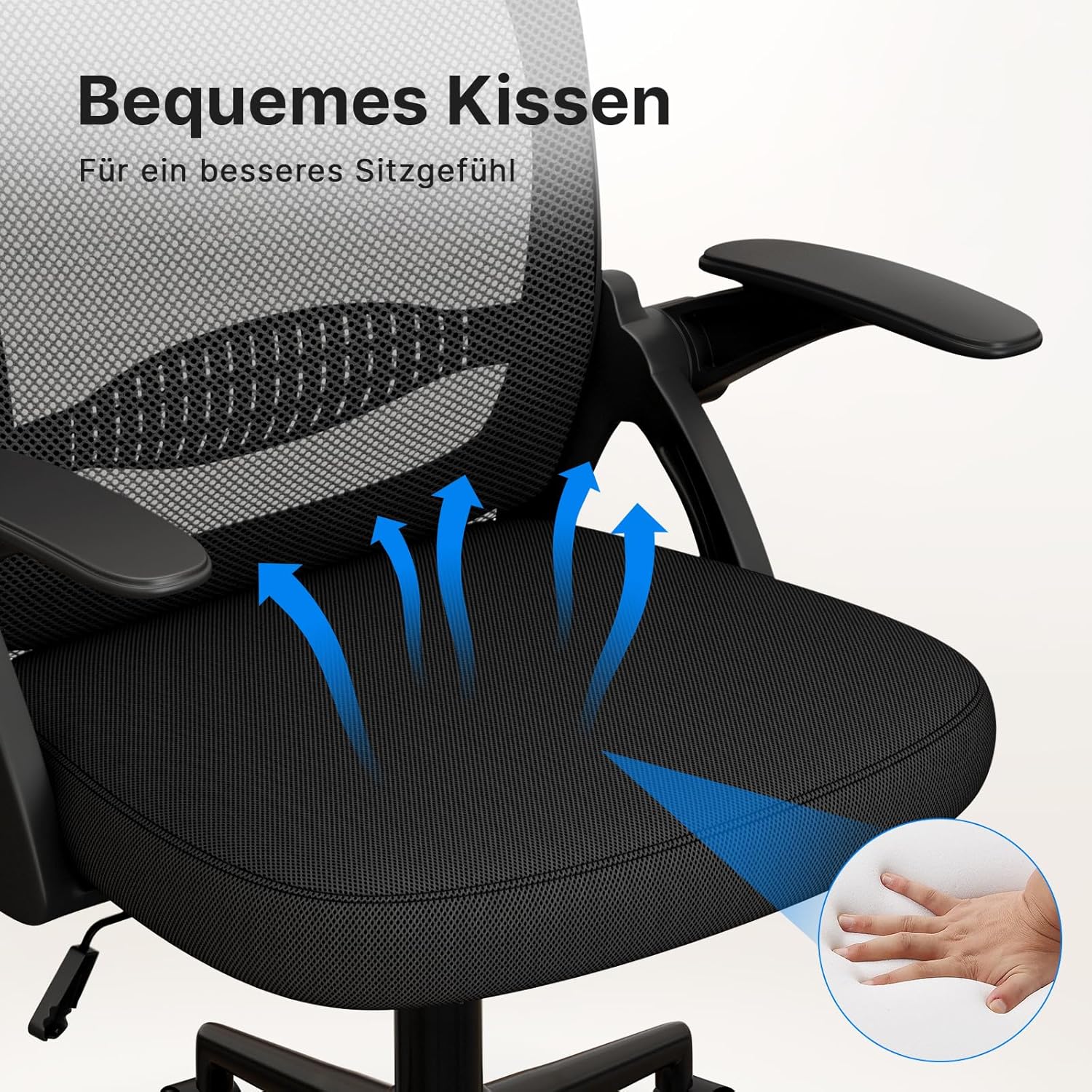 Naspaluro - chaise de bureau ergonomique - accoudoirs rabattables, maille respirante, hauteur réglable, pivotante 360°