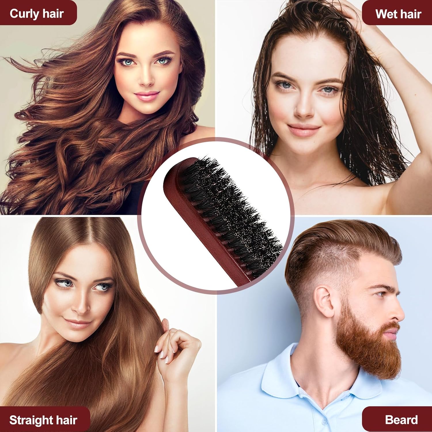 Brosse poils sanglier - cheveux/barbe - multi-types - spécial plaquage et chignon