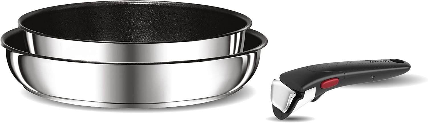 Tefal - Ingenio Preference - 3 poêles empilables, induction, antiadhésif, signal thermique, grand modèle L97490