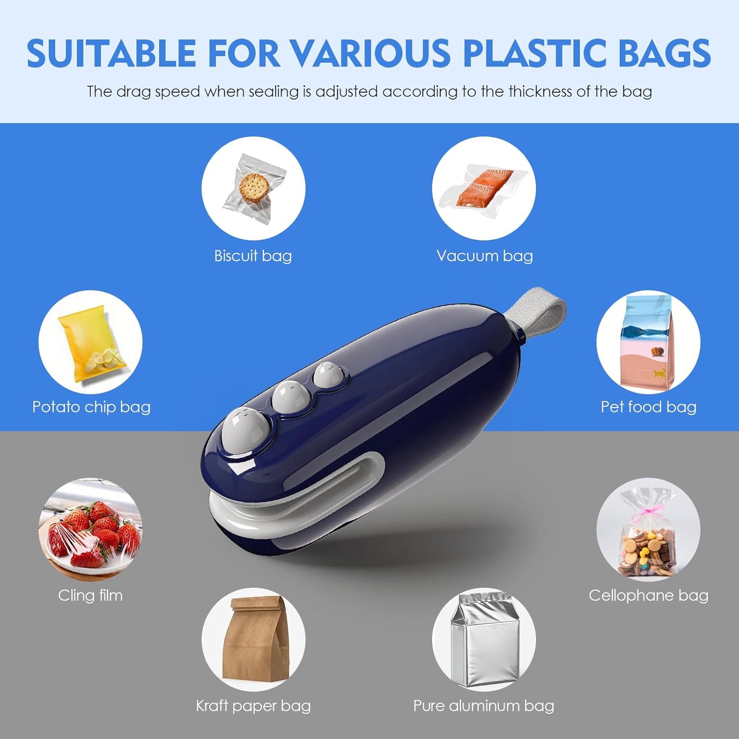 Mini scelleuse de sacs - portable, rechargeable, cutter, aimant, 10x4cm