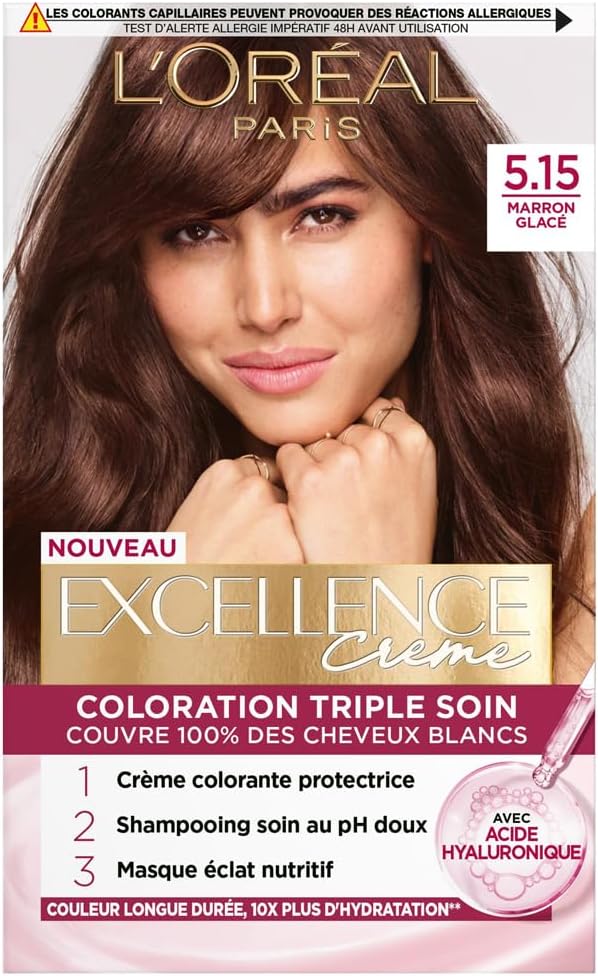 L'Oréal Paris - Excellence Crème - Coloration Marron Glacé 5,15 - Triple soin cheveux, 100% couverture blancs