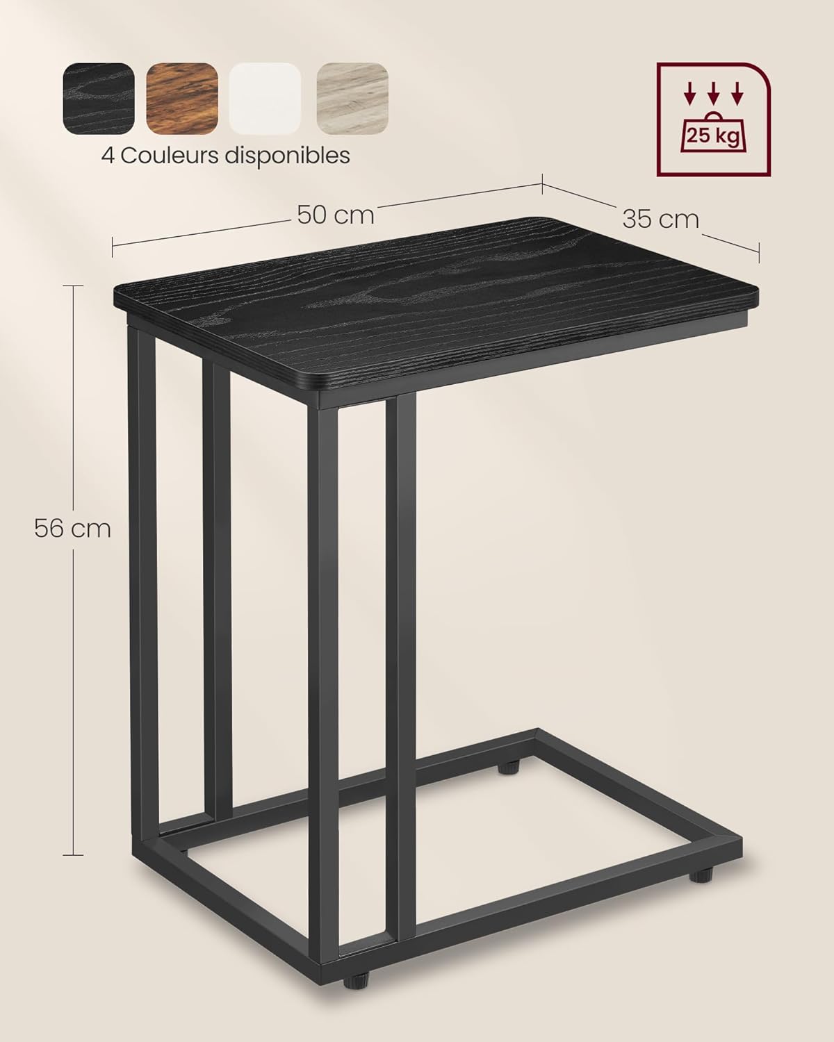 VASAGLE - Table d’Appoint Moderne - acier, roulettes, montage facile - LNT050B56