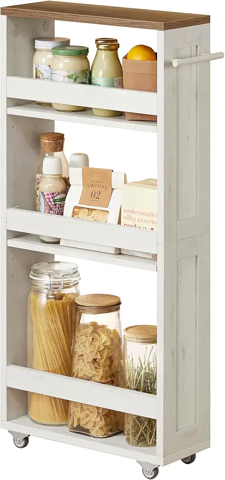 VASAGLE - chariot de rangement 4 niveaux, 15x43,2x86,5 cm, poignée et roulettes, LRC050K01