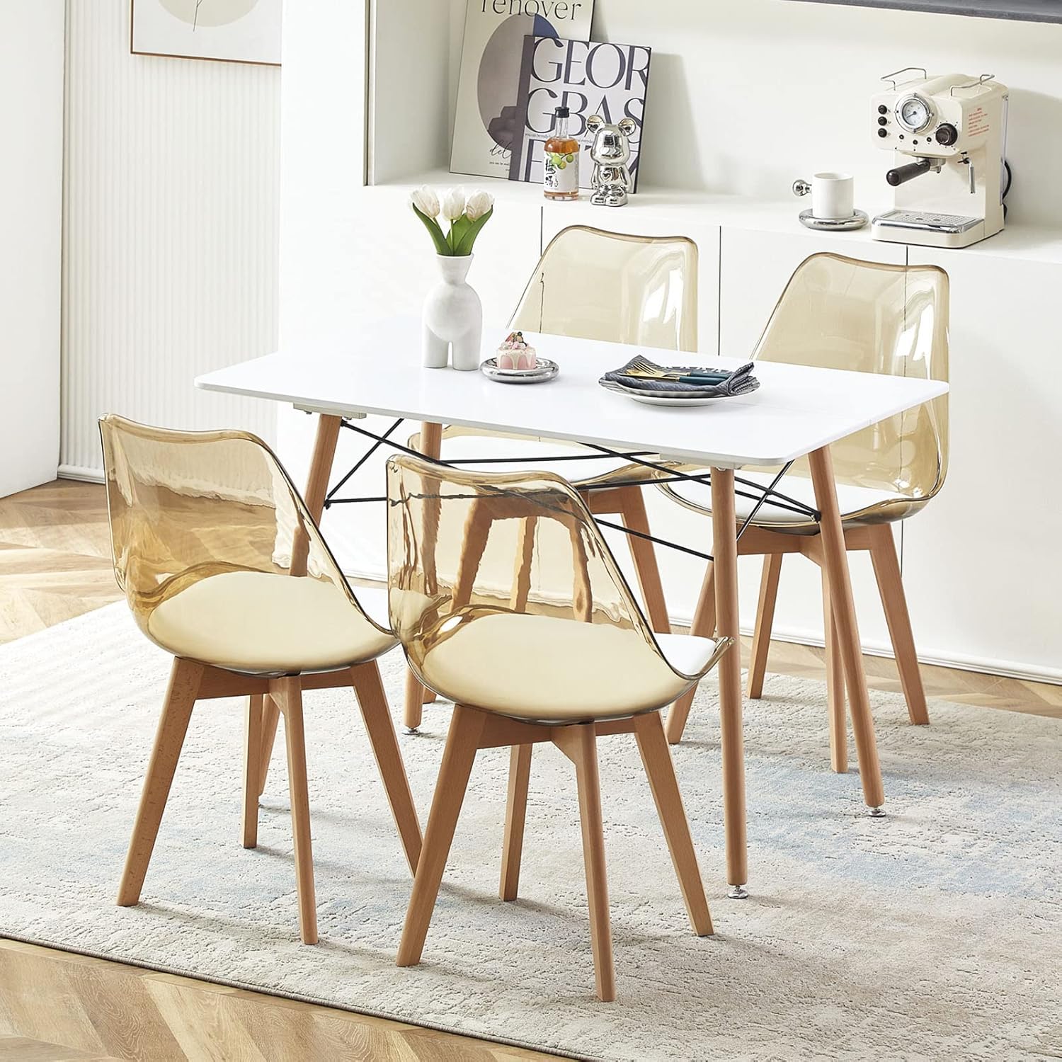 EGGREE - chaises scandinaves lot de 6 - bois hêtre, coussin cuir, dossier transparent, test SGS