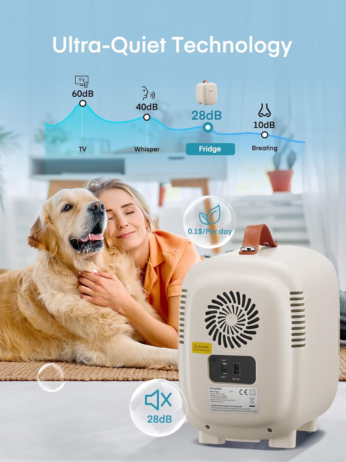 FOHERE - Mini Frigo 5L - compact USB/CA/CC, 6 canettes, blanc