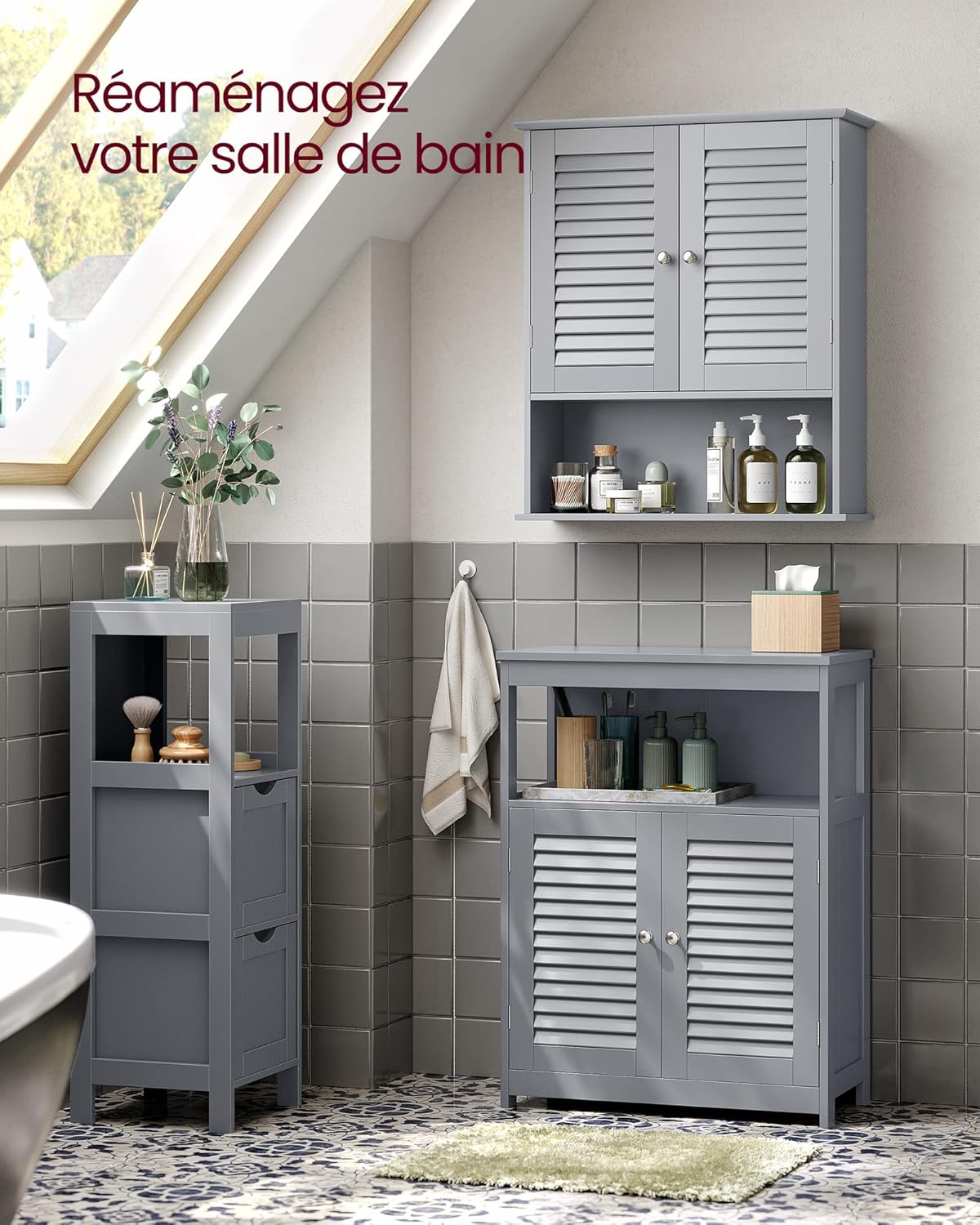 VASAGLE - Meuble mural salle de bain, double porte, 20x60x70cm, BBC027P36