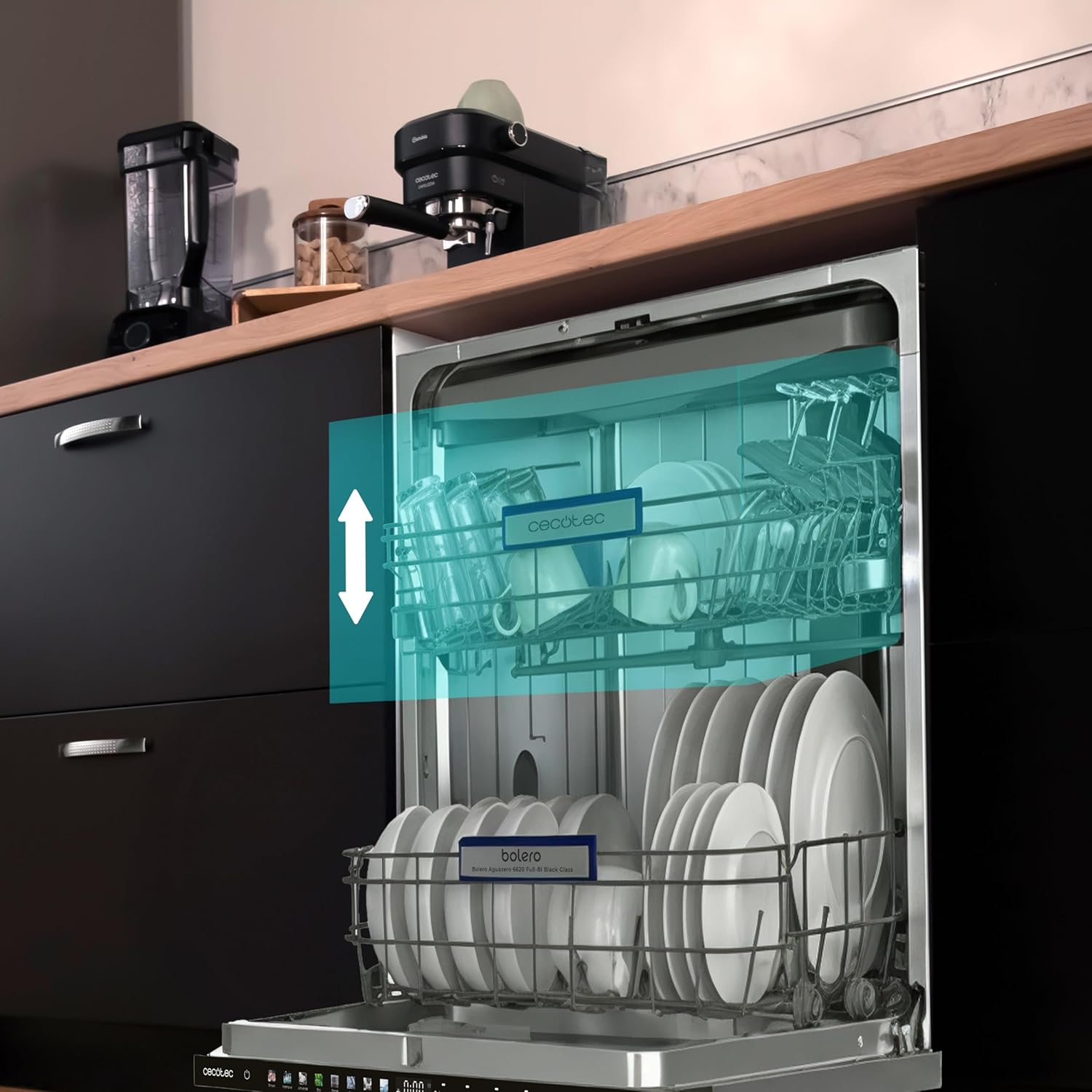 Cecotec - Bolero Aguazero (6620 Full-BI) - 60cm - 15 couverts, 8 programmes, écran FullColor, moteur Inverter, Turbo Dry