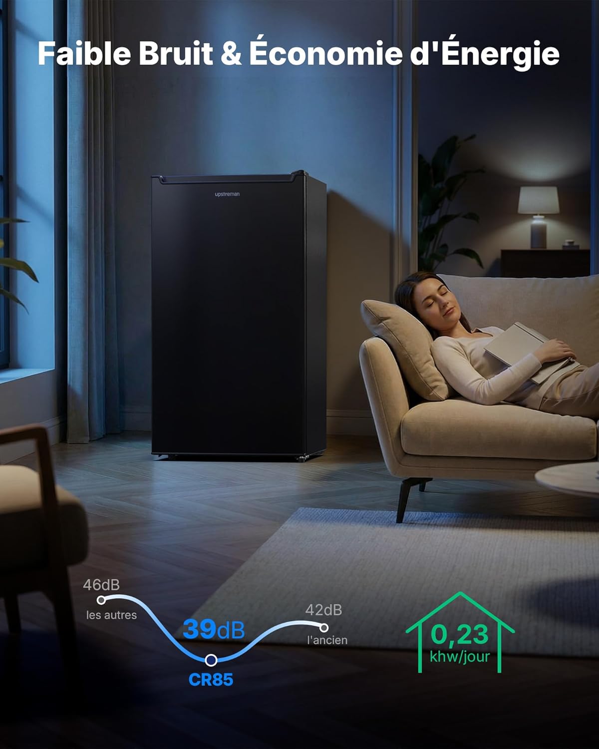 Upstreman - CR85 - 85L - frigo compact, LED, thermostat réglable, porte réversible