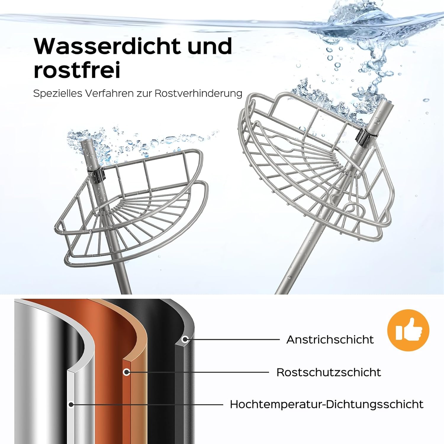 HAMITOR - Etagère douche télescopique, 121-314cm, 4 niveaux, métal, sans perçage