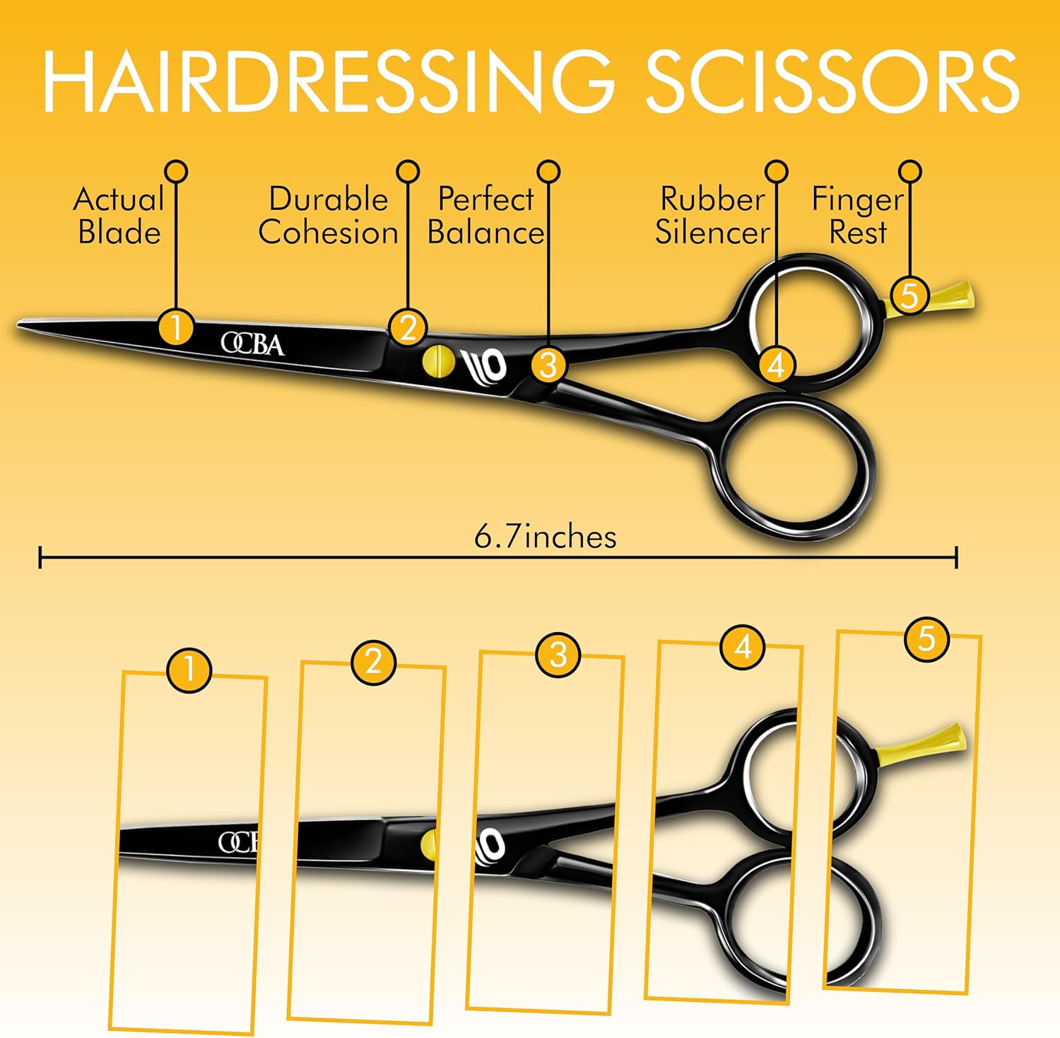 Ciseaux de coiffure - acier inoxydable - 6 pouces - style japonais noir