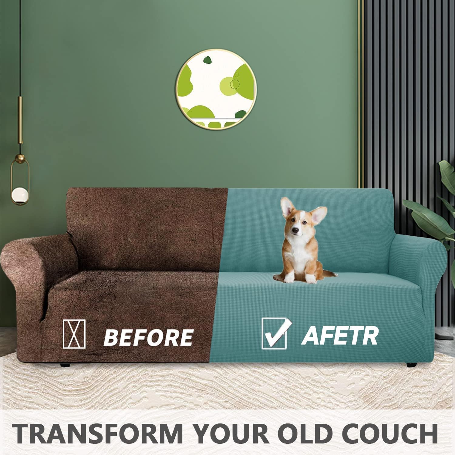 Housse canapé extensible 3 places - accoudoirs - anti-glisse, lavable, bleu clair