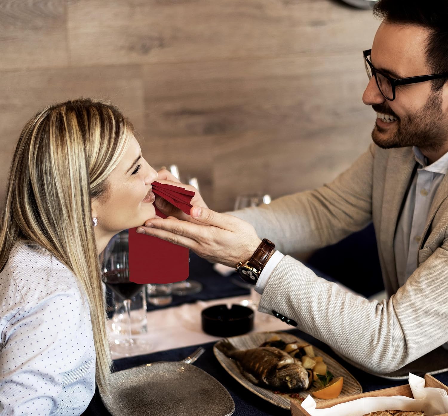 KICHLY - serviettes tissu réutilisables 43x43 cm - lot de 24, polyester rouge