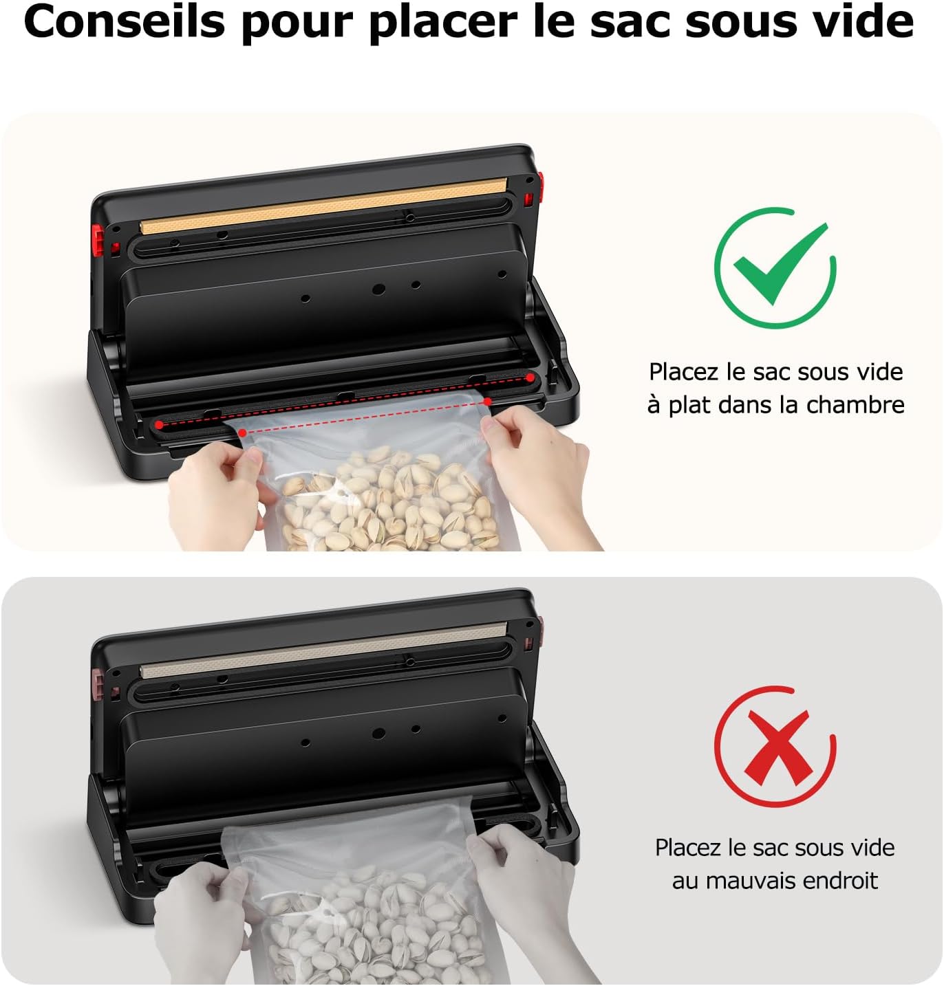 Bonsenkitchen - machine sous vide - cutter intégré, sacs inclus, pour aliments secs et humides