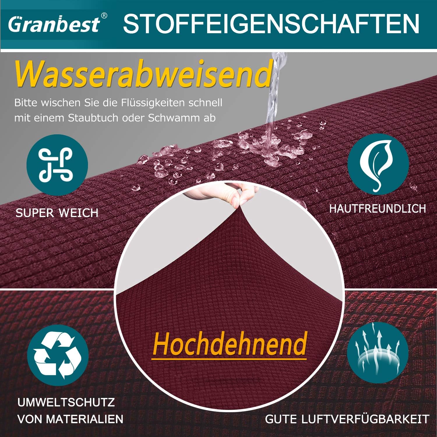 Granbest - housse canapé stretch 3 places - imperméable, antidérapante, bordeaux