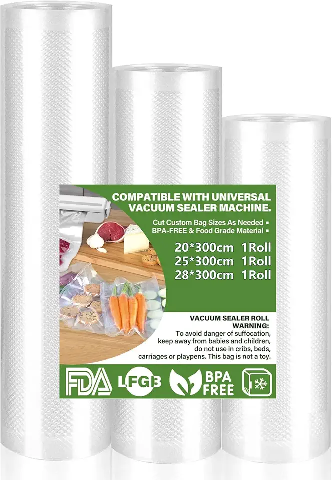 Rouleau sous vide alimentaire - 3 tailles 28/25/20x300cm, sans BPA, compatible toutes machines