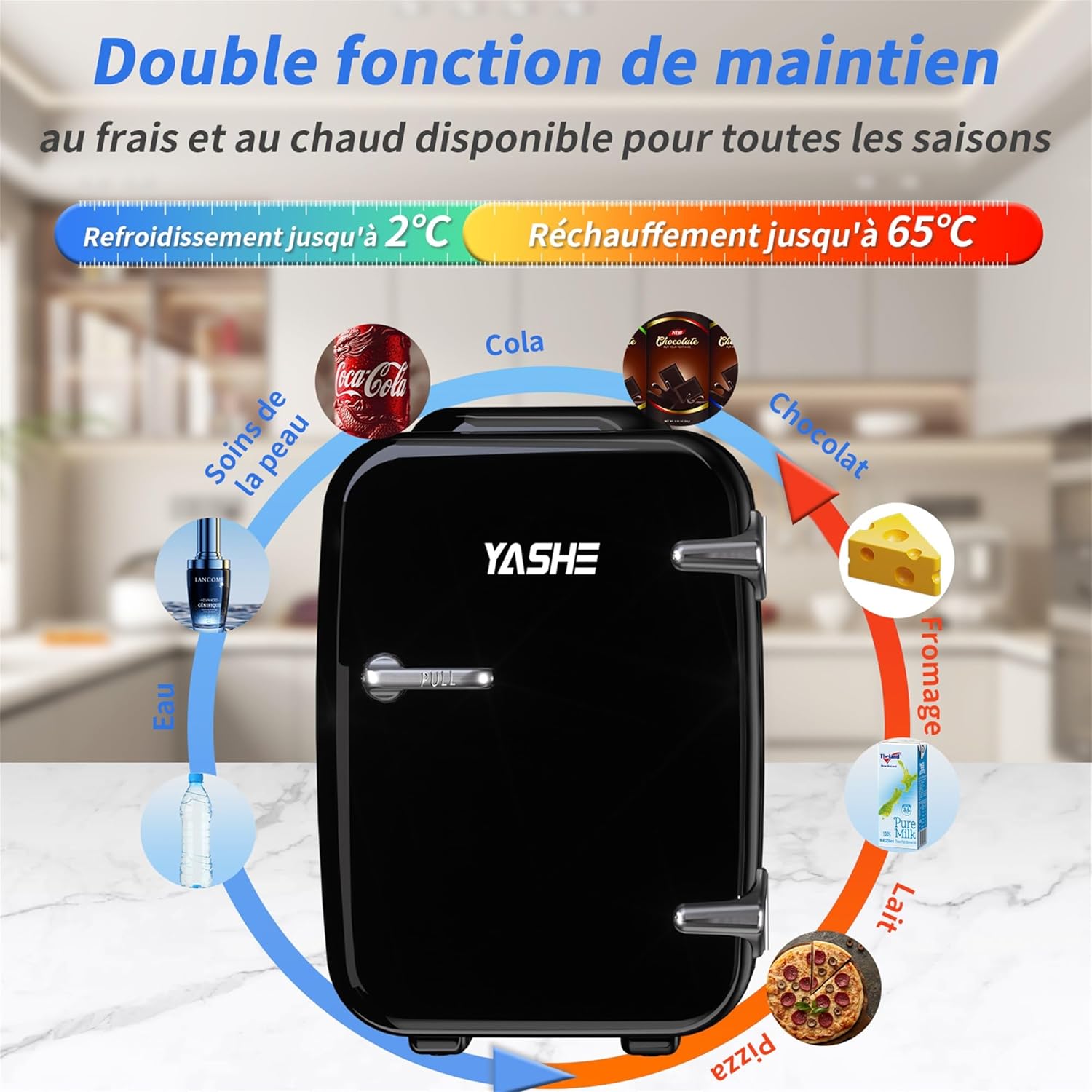 YASHE - Mini frigo 4L, boissons, beauté, bureau, voiture